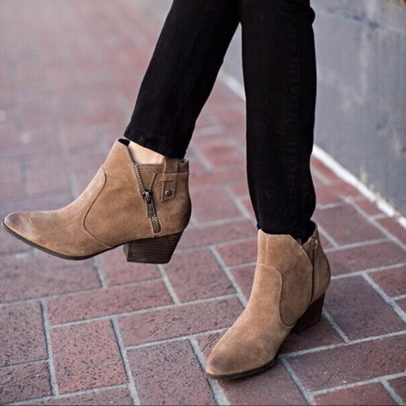 SALE Crown Vintage Tan Suede Ankle Zip Booties
